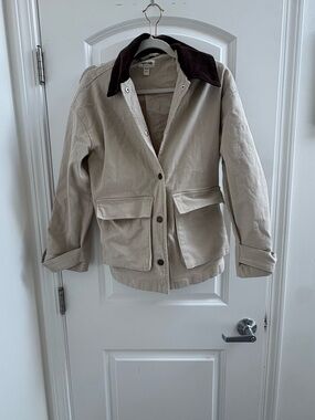 Beige Cotton Field Jacket with Dark Brown Collar by open edit